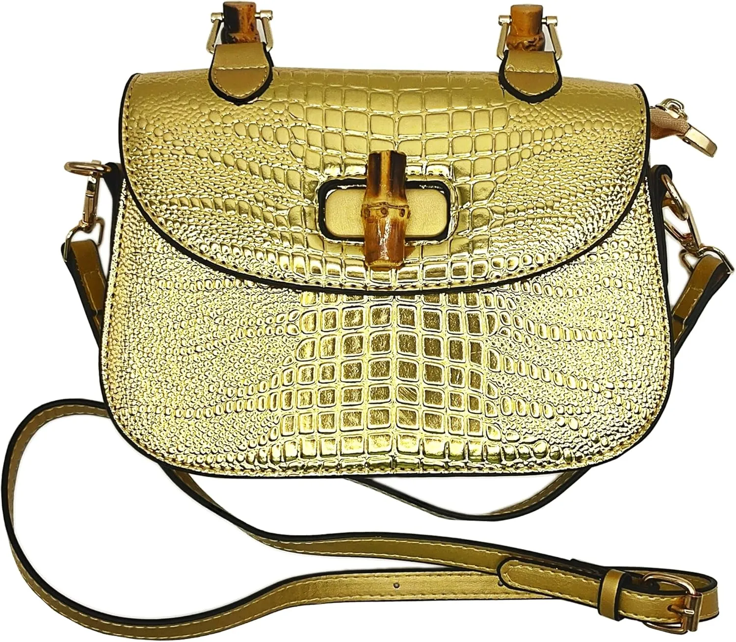 Women Handbag artificial leather Bamboo Top handle Crossbody bag Elegant Purse Evening bag Gift for Women Handmade