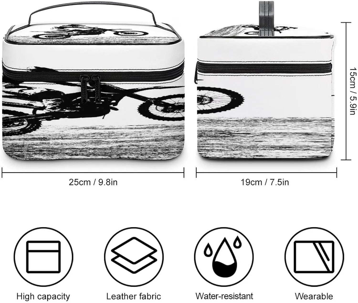 Women Leather Cosmetic Bag, Zipper Makeup Case Purse Holder Pouch Handbag