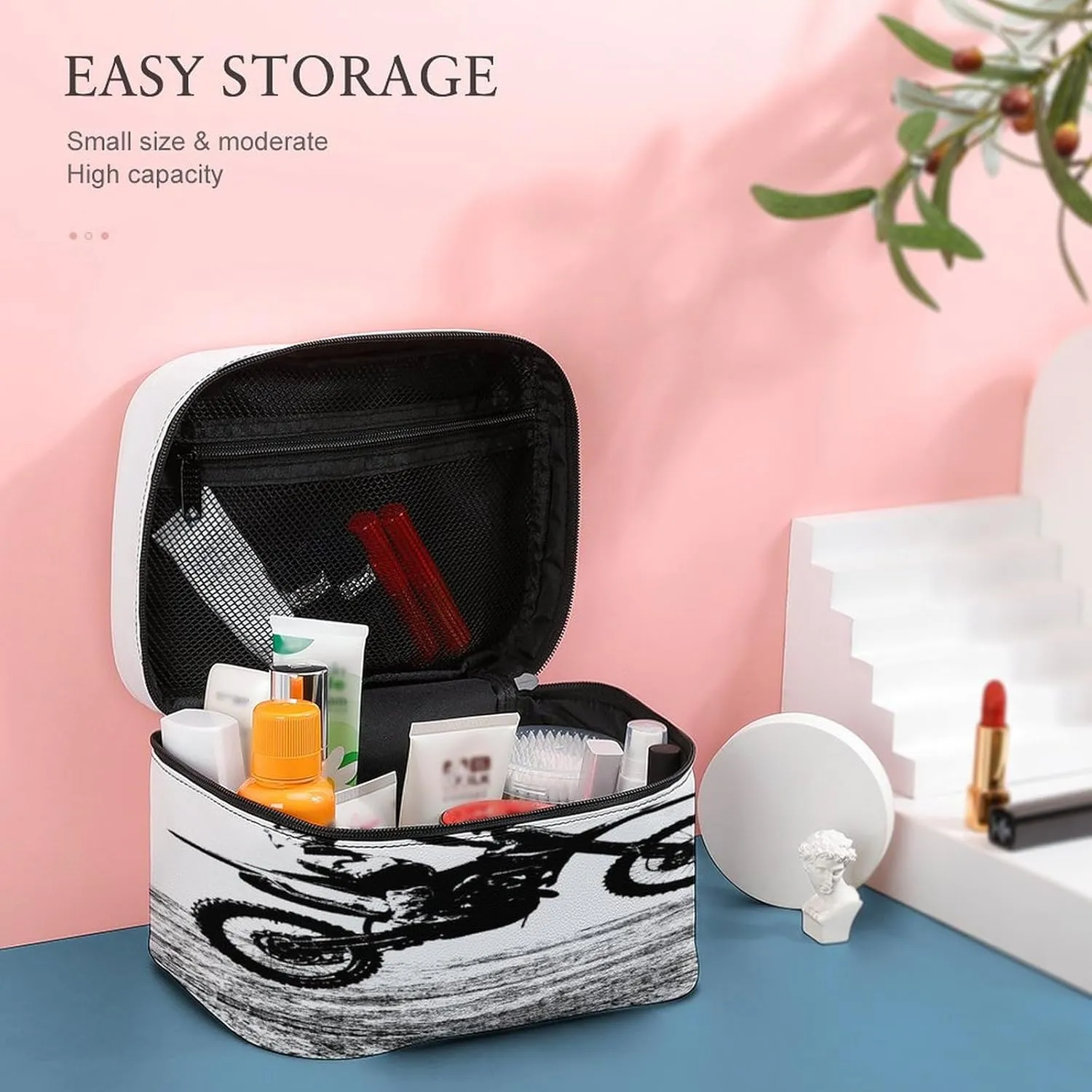 Women Leather Cosmetic Bag, Zipper Makeup Case Purse Holder Pouch Handbag