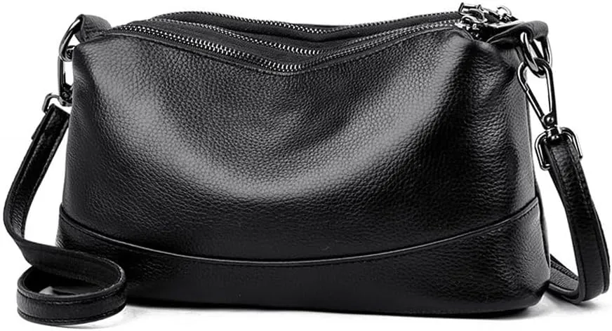Women Leather Crossbody Bags Medium Size 3-Layer Shoulder Handbag Trendy Female Purse Bag