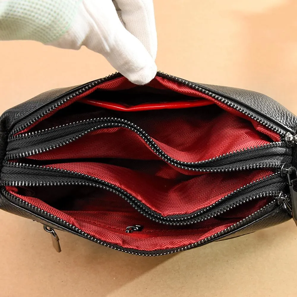 Women Leather Crossbody Bags Medium Size 3-Layer Shoulder Handbag Trendy Female Purse Bag