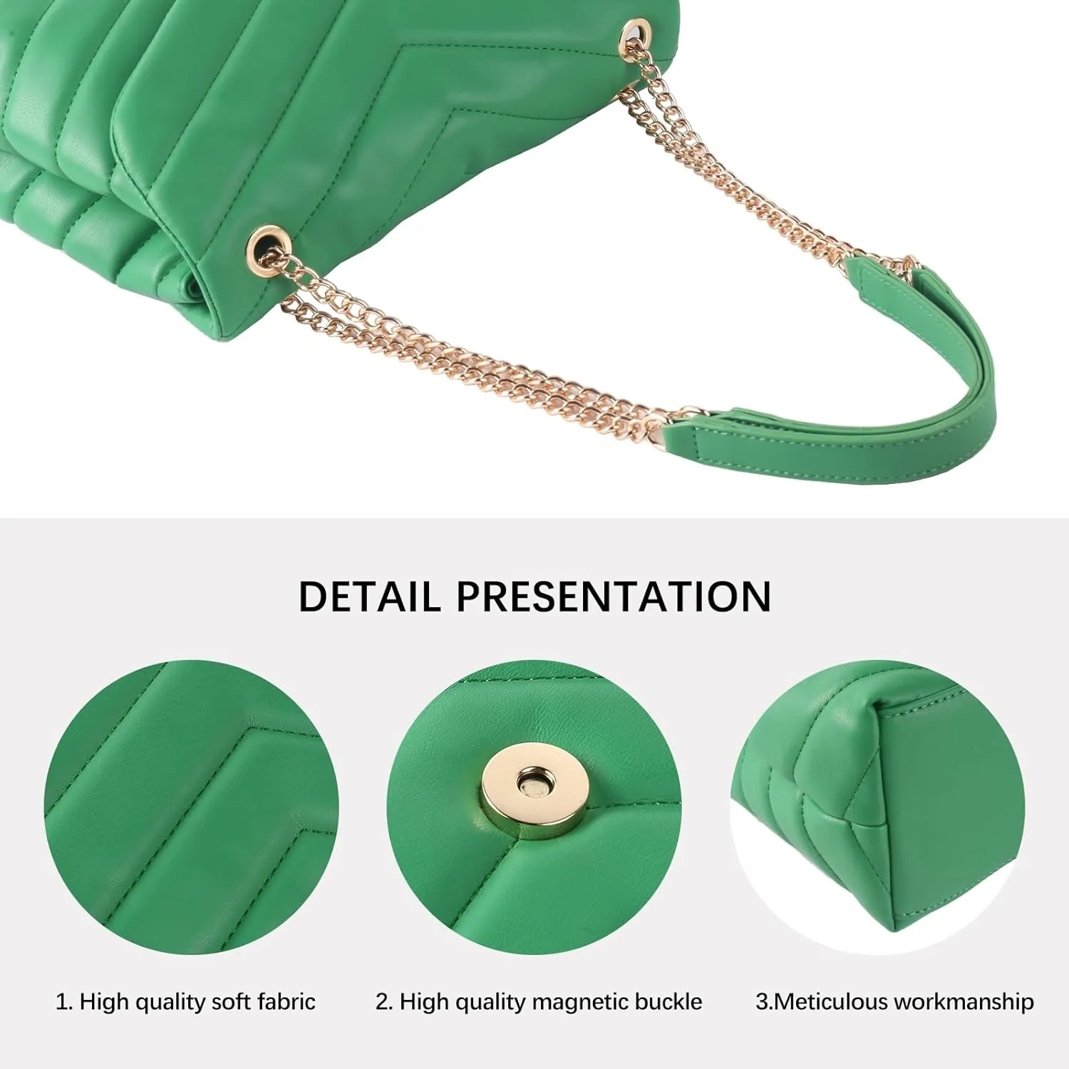 Women Shoulder Bag, Fashionable Quilted Vegan leather Crossbody Purses with Adjustable Chain Designer Purses