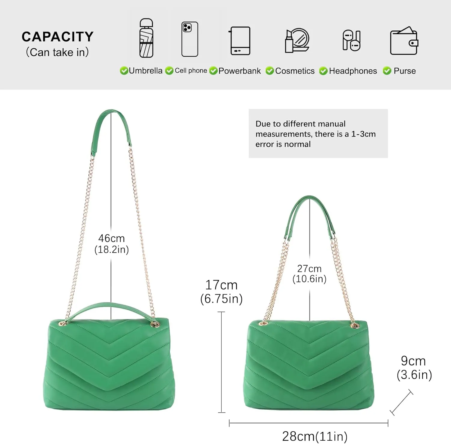Women Shoulder Bag, Fashionable Quilted Vegan leather Crossbody Purses with Adjustable Chain Designer Purses
