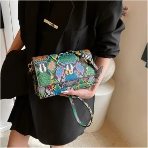 Women Snakeskin Purse Cross Body Bag Vintage Snake Print Pattern Lock Buckle PU Leather Small Shoulder Handbag Tote