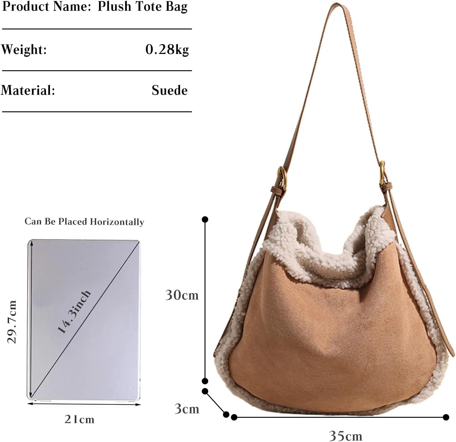 Women Suede Tote Bag Shoulder Bag with Lamb Wool Vintage Crossbody Bag Soft Plush Top Handle Bag Large Handbag