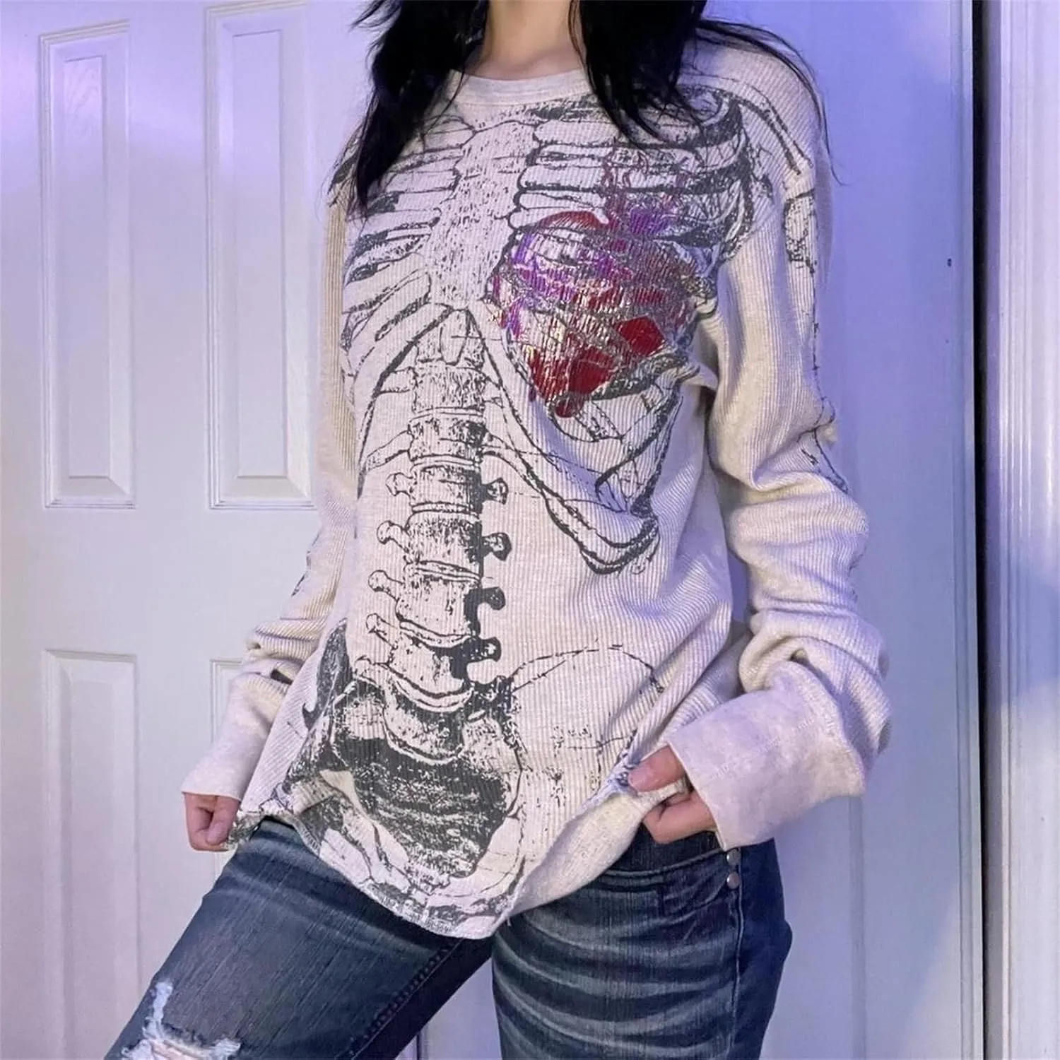 Women Y2K Grunge T Shirt Emo Aesthetics Graphic Tops Teen Girl Vintage Baggy Goth Tops Harajuku Punk Grunge Clothes