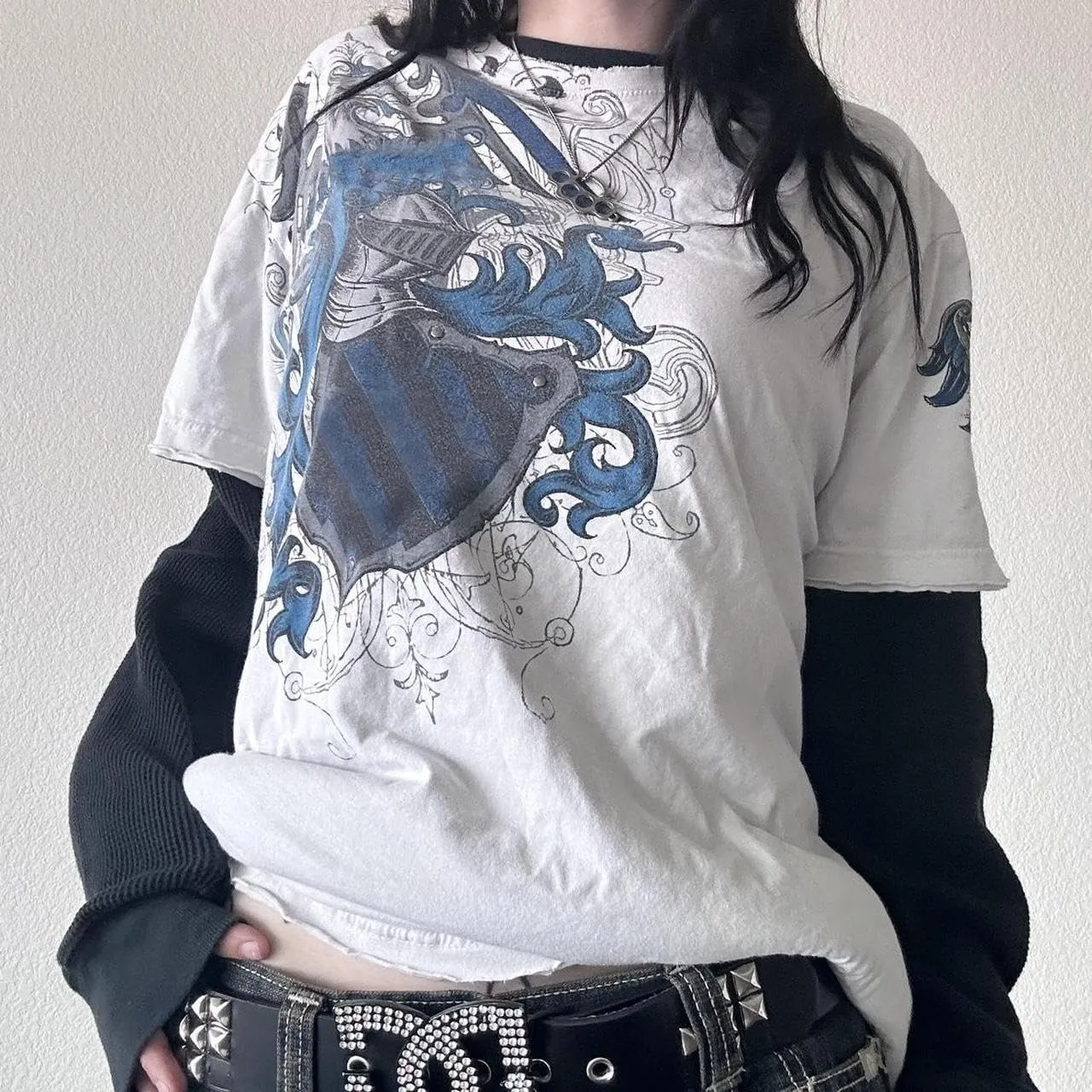 Women Y2K Grunge T Shirt Emo Aesthetics Graphic Tops Teen Girl Vintage Baggy Goth Tops Harajuku Punk Grunge Clothes