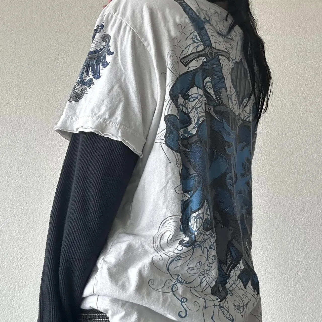 Women Y2K Grunge T Shirt Emo Aesthetics Graphic Tops Teen Girl Vintage Baggy Goth Tops Harajuku Punk Grunge Clothes