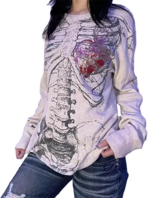 Women Y2K Grunge T Shirt Emo Aesthetics Graphic Tops Teen Girl Vintage Baggy Goth Tops Harajuku Punk Grunge Clothes