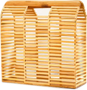 Women's Bamboo Handbag by Handmade Straw Bag,Tote Bamboo Purse Natural Basket Bag for Summer Beach