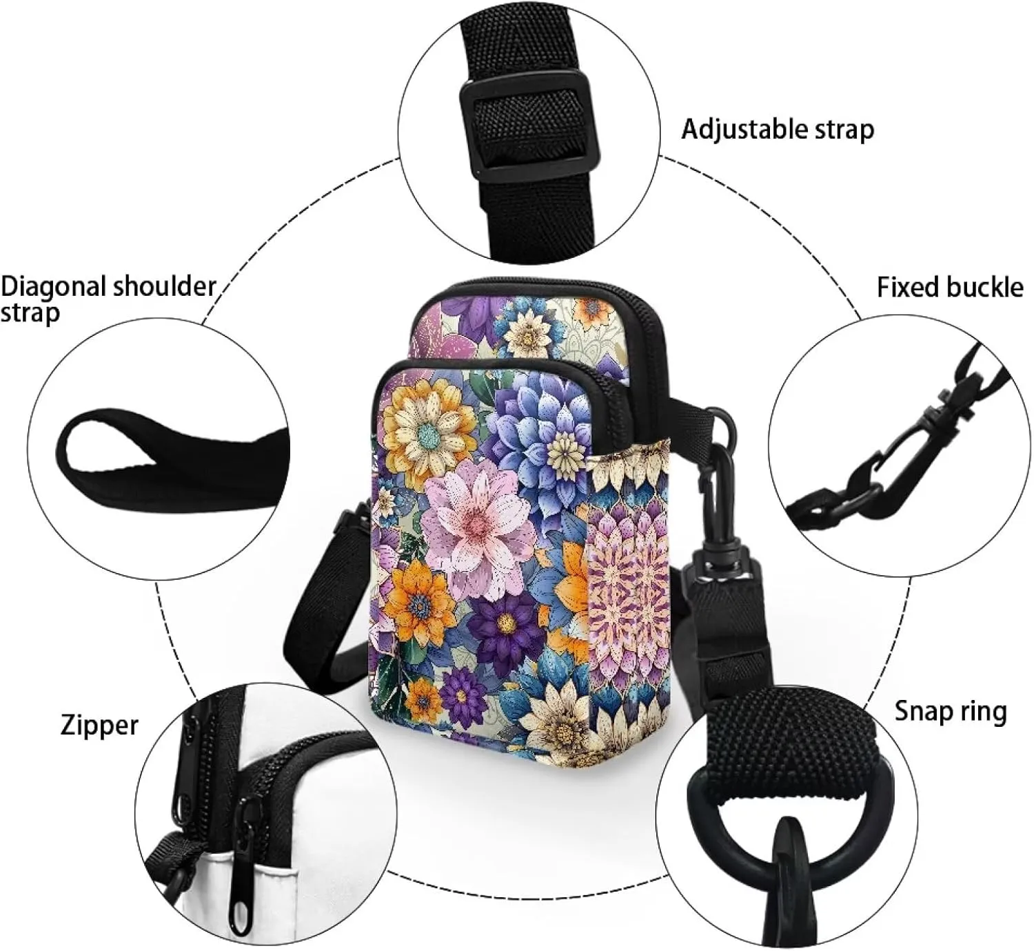 Women's Double Layer Shoulder Bag with Adjustable Strap Multi Zipper Pocket Crossbody Purse Satchel Clutch Handbag
