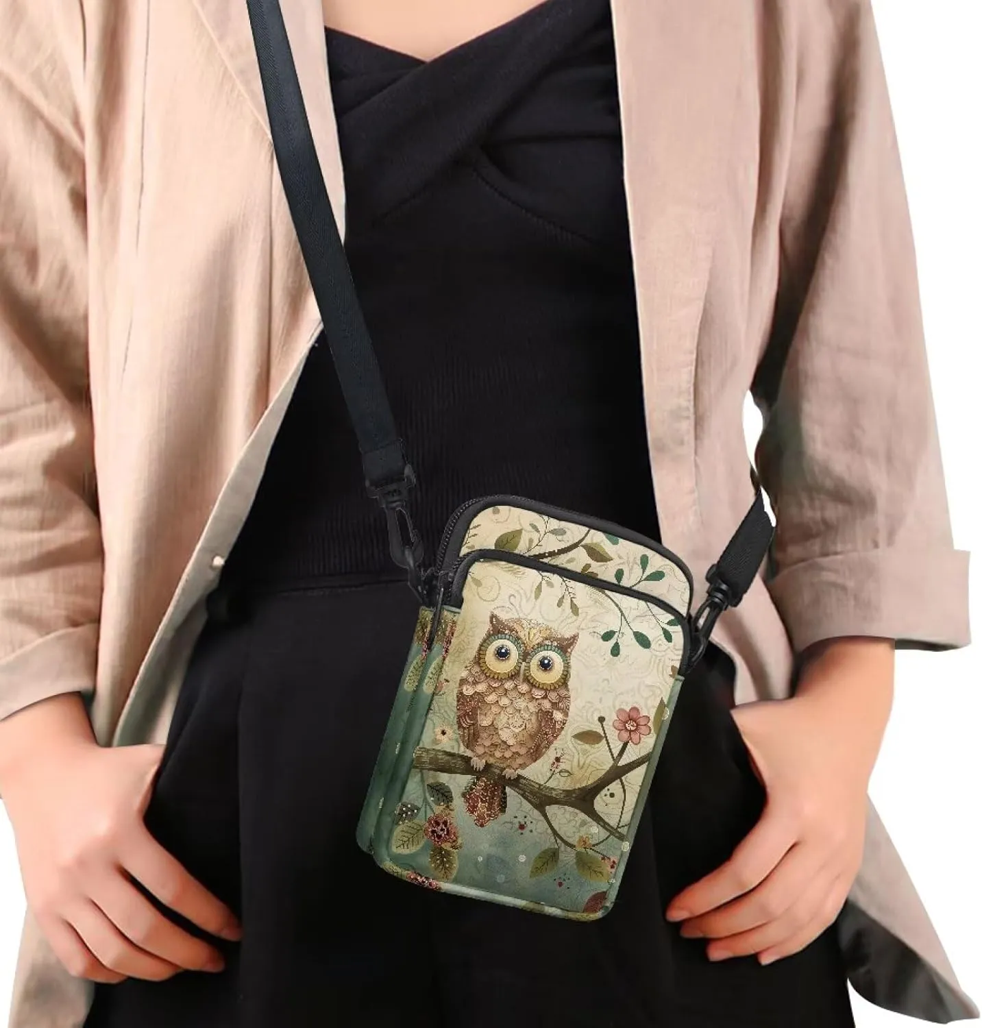 Women's Double Layer Shoulder Bag with Adjustable Strap Multi Zipper Pocket Crossbody Purse Satchel Clutch Handbag