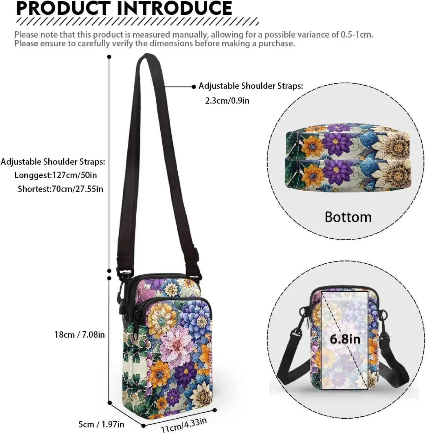 Women's Double Layer Shoulder Bag with Adjustable Strap Multi Zipper Pocket Crossbody Purse Satchel Clutch Handbag