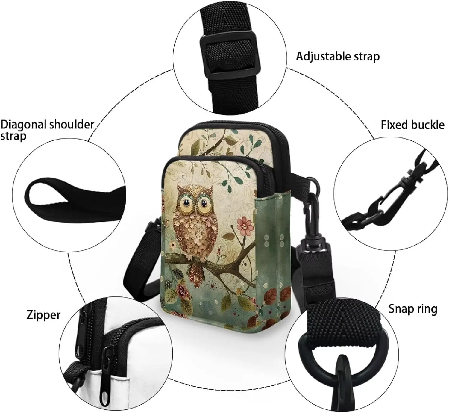 Women's Double Layer Shoulder Bag with Adjustable Strap Multi Zipper Pocket Crossbody Purse Satchel Clutch Handbag