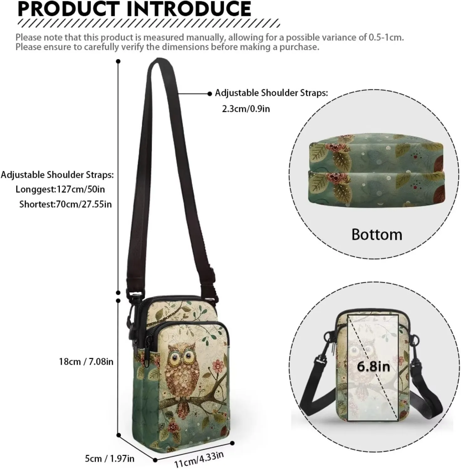 Women's Double Layer Shoulder Bag with Adjustable Strap Multi Zipper Pocket Crossbody Purse Satchel Clutch Handbag