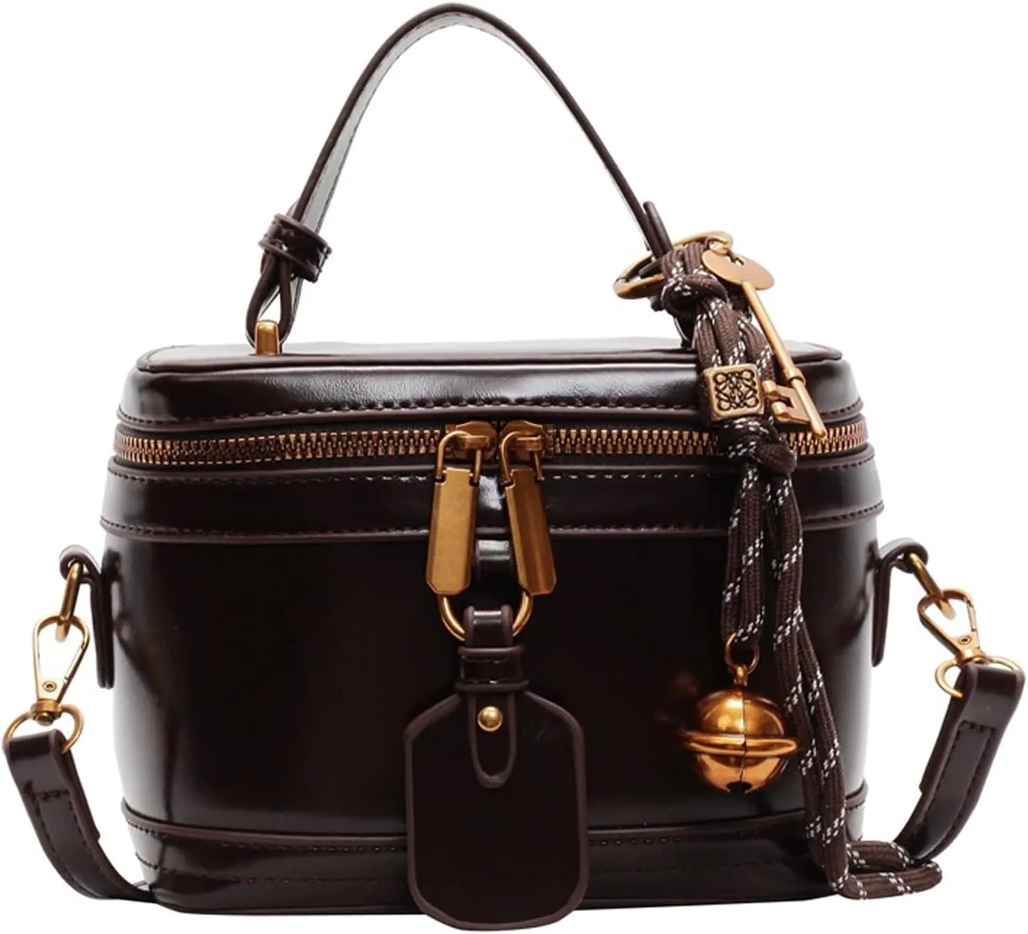 Women's Elegant Minimalist Handbag, Fashion Vintage PU Box Shape Handbag Crossbody Shoulder, Cute Tote bag with Bell