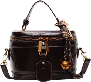 Women's Elegant Minimalist Handbag, Fashion Vintage PU Box Shape Handbag Crossbody Shoulder, Cute Tote bag with Bell