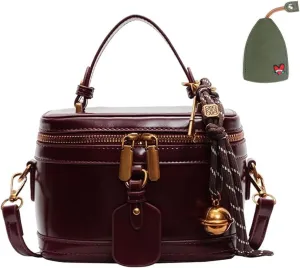 Women's Elegant Minimalist Handbag, Vintage Box Shape Crossbody Shoulder Bag with Detachable Bell, Cute Tote Bag for Women