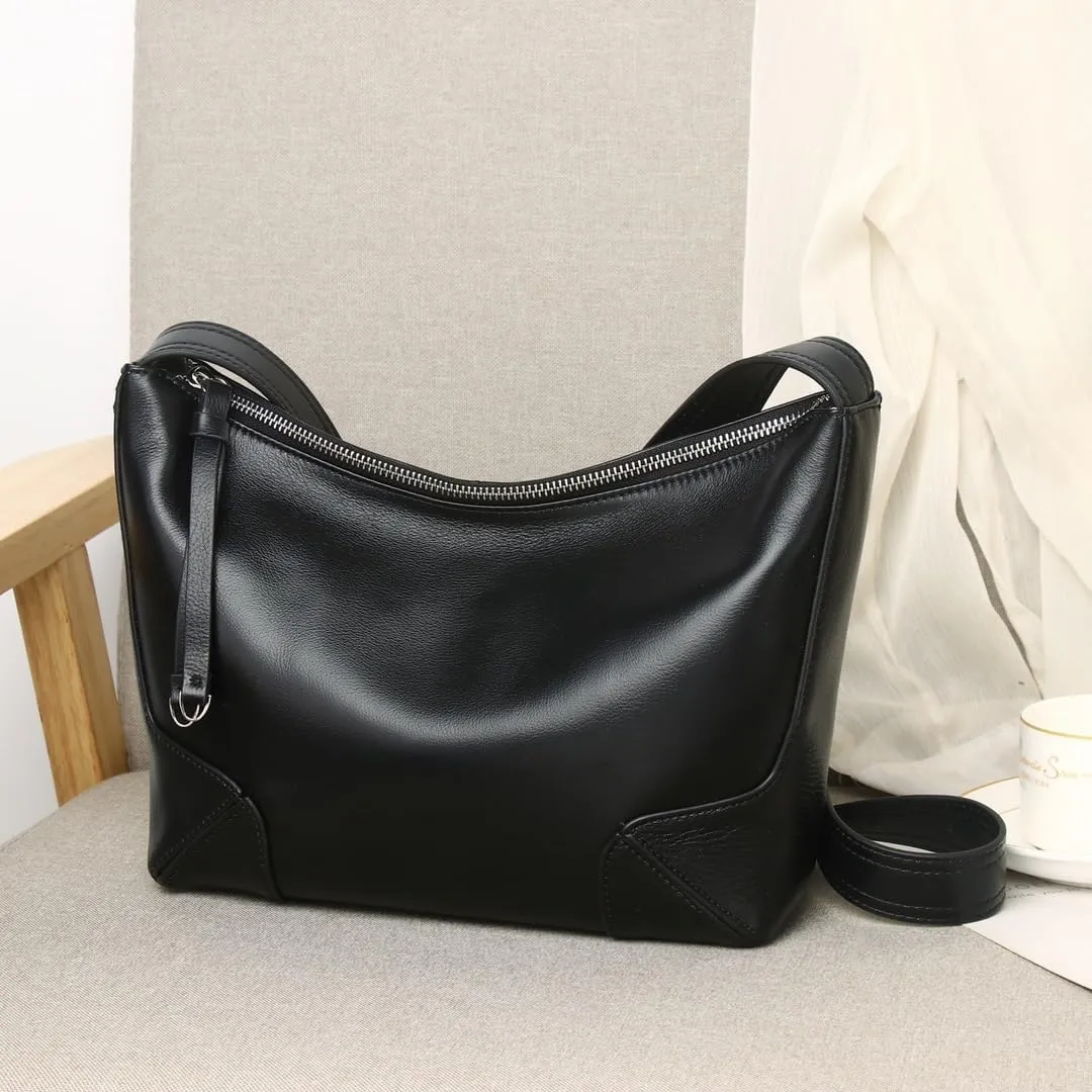 Women's Handbag Genuine Leather for Crossbag Shoulder Bag Adjustable Strap (Grey)