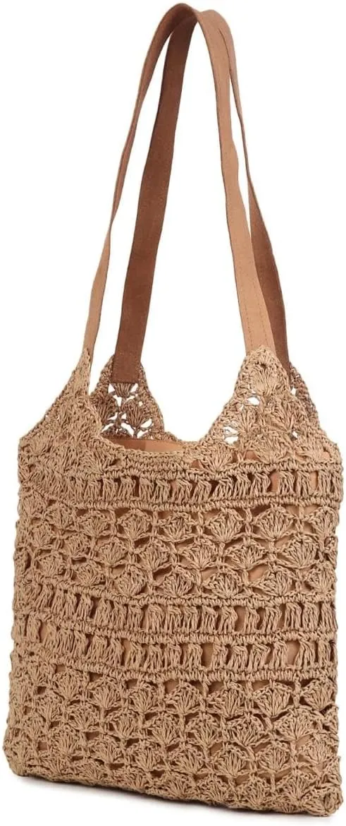 Women's Handmade Cotton Tote Bag – Bohemian Shoulder Bag, Spacious Hand-Crochet Vintage Knitted Shopping Bag