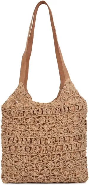 Women's Handmade Cotton Tote Bag – Bohemian Shoulder Bag, Spacious Hand-Crochet Vintage Knitted Shopping Bag