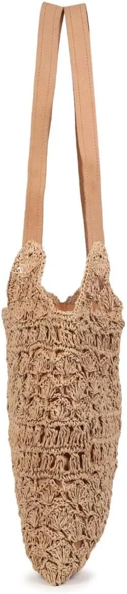 Women's Handmade Cotton Tote Bag – Bohemian Shoulder Bag, Spacious Hand-Crochet Vintage Knitted Shopping Bag