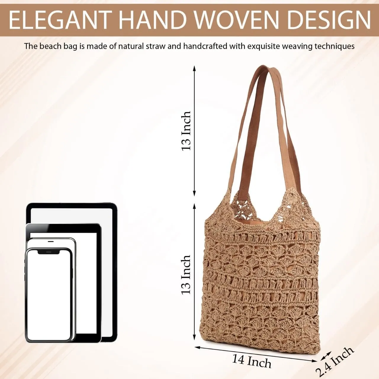Women's Handmade Cotton Tote Bag – Bohemian Shoulder Bag, Spacious Hand-Crochet Vintage Knitted Shopping Bag