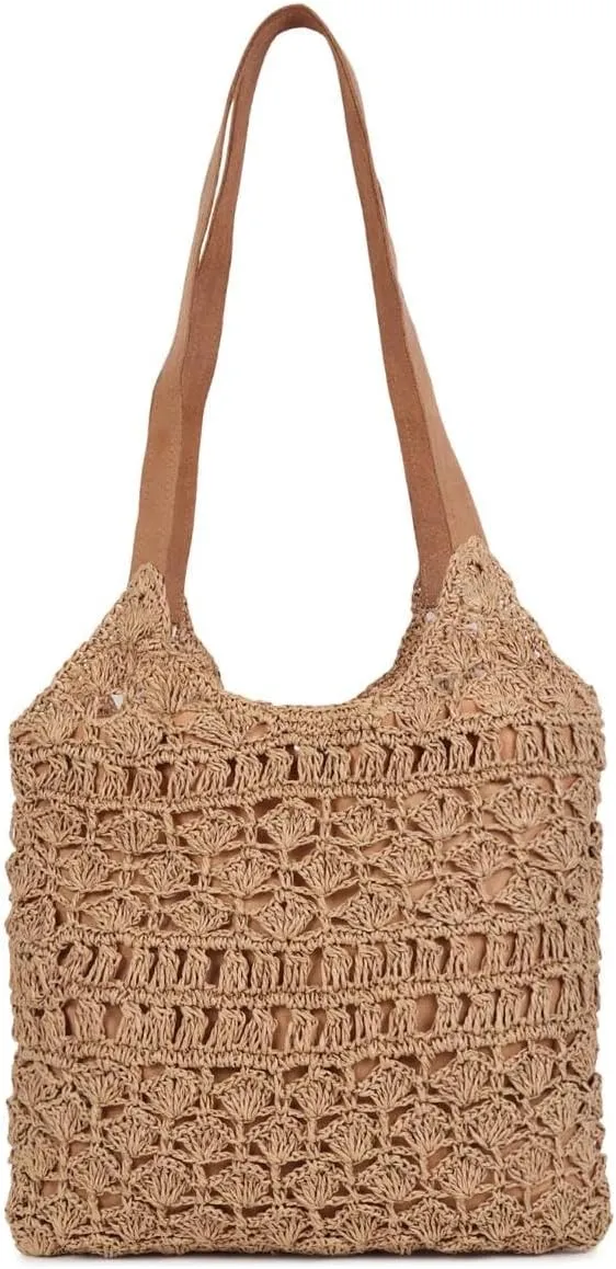 Women's Handmade Cotton Tote Bag – Bohemian Shoulder Bag, Spacious Hand-Crochet Vintage Knitted Shopping Bag