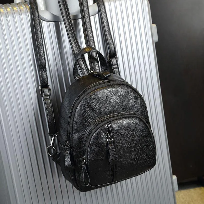 Women's Korean Fashionable Zipper Soft Leather Waterproof Backpacks