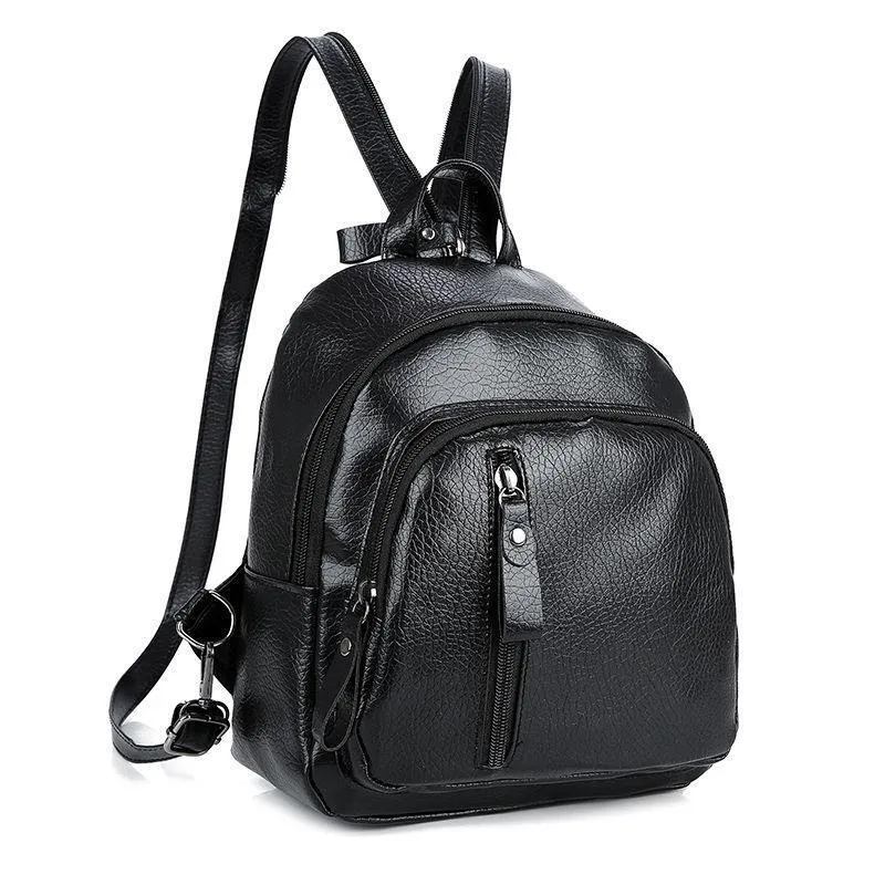 Women's Korean Fashionable Zipper Soft Leather Waterproof Backpacks