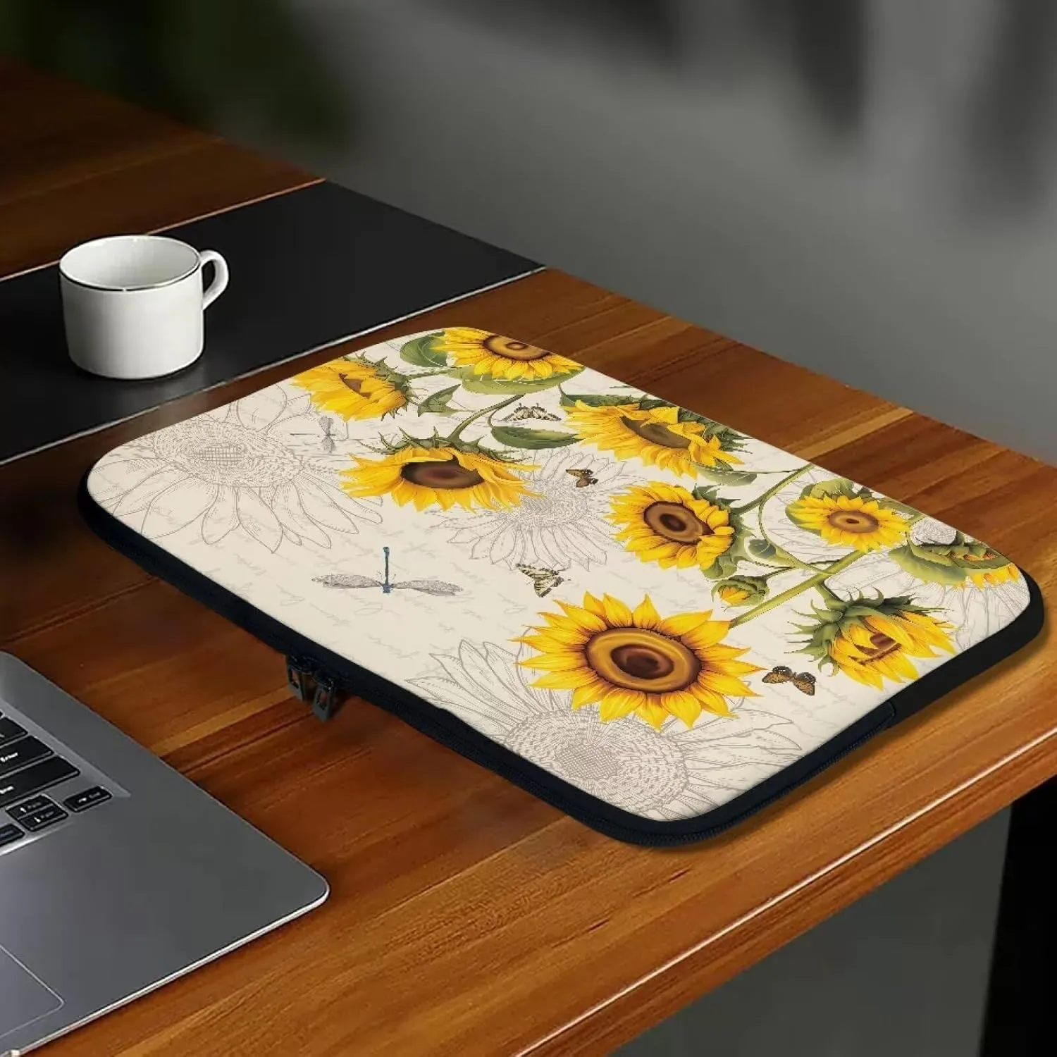 Women's Laptop Sleeve 17 inch, Retro Sunflower Polyester Computer Carrying Bags for Men Dust Proof Protective Case Office Briefcase Handbag with Zipper for Travling