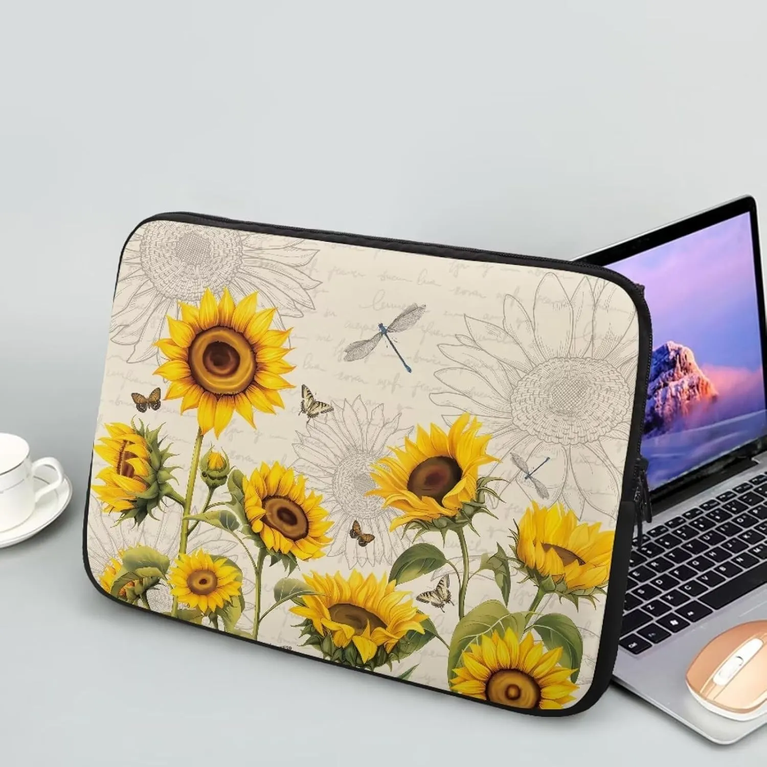 Women's Laptop Sleeve 17 inch, Retro Sunflower Polyester Computer Carrying Bags for Men Dust Proof Protective Case Office Briefcase Handbag with Zipper for Travling