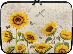 Women's Laptop Sleeve 17 inch, Retro Sunflower Polyester Computer Carrying Bags for Men Dust Proof Protective Case Office Briefcase Handbag with Zipper for Travling