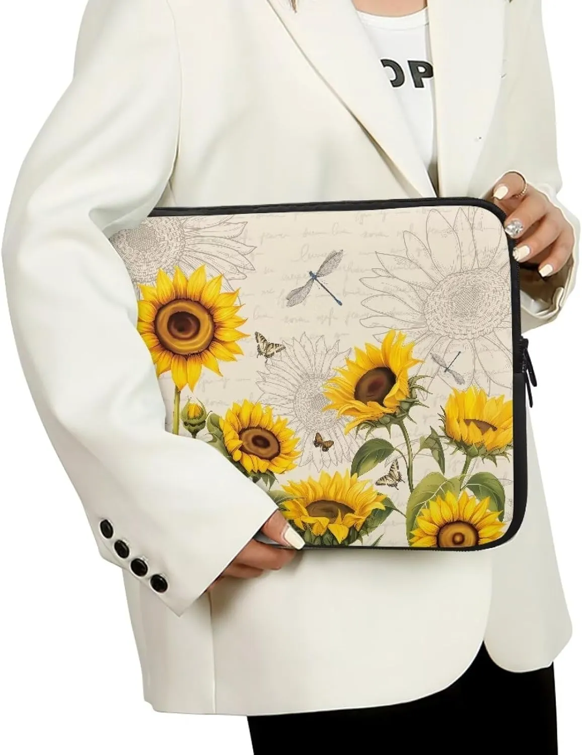 Women's Laptop Sleeve 17 inch, Retro Sunflower Polyester Computer Carrying Bags for Men Dust Proof Protective Case Office Briefcase Handbag with Zipper for Travling