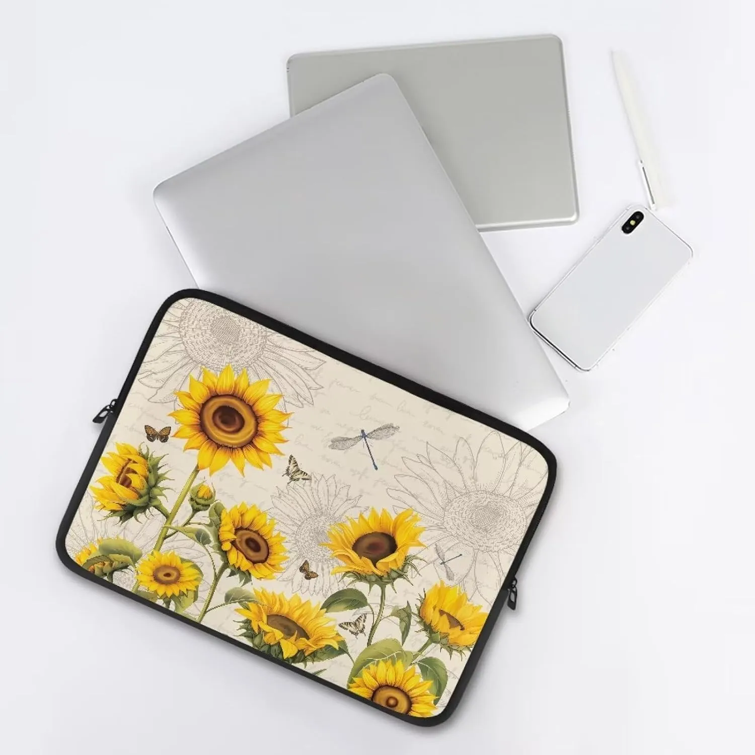 Women's Laptop Sleeve 17 inch, Retro Sunflower Polyester Computer Carrying Bags for Men Dust Proof Protective Case Office Briefcase Handbag with Zipper for Travling