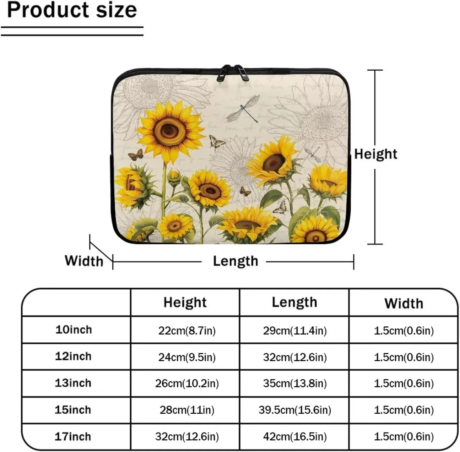 Women's Laptop Sleeve 17 inch, Retro Sunflower Polyester Computer Carrying Bags for Men Dust Proof Protective Case Office Briefcase Handbag with Zipper for Travling
