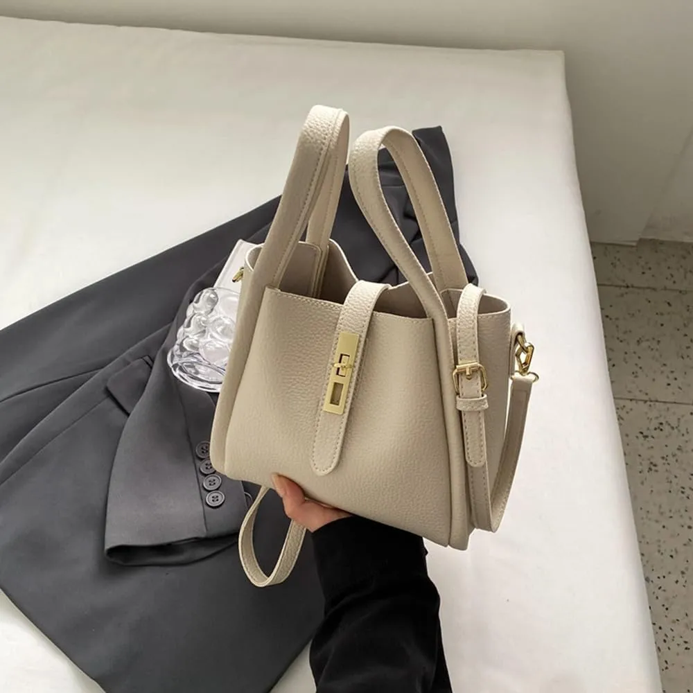 Women's Leather Tote Handbag with Zipper Closure, Shoulder Backpack Stylish Vintage Bucket Bag Crossbody Bag