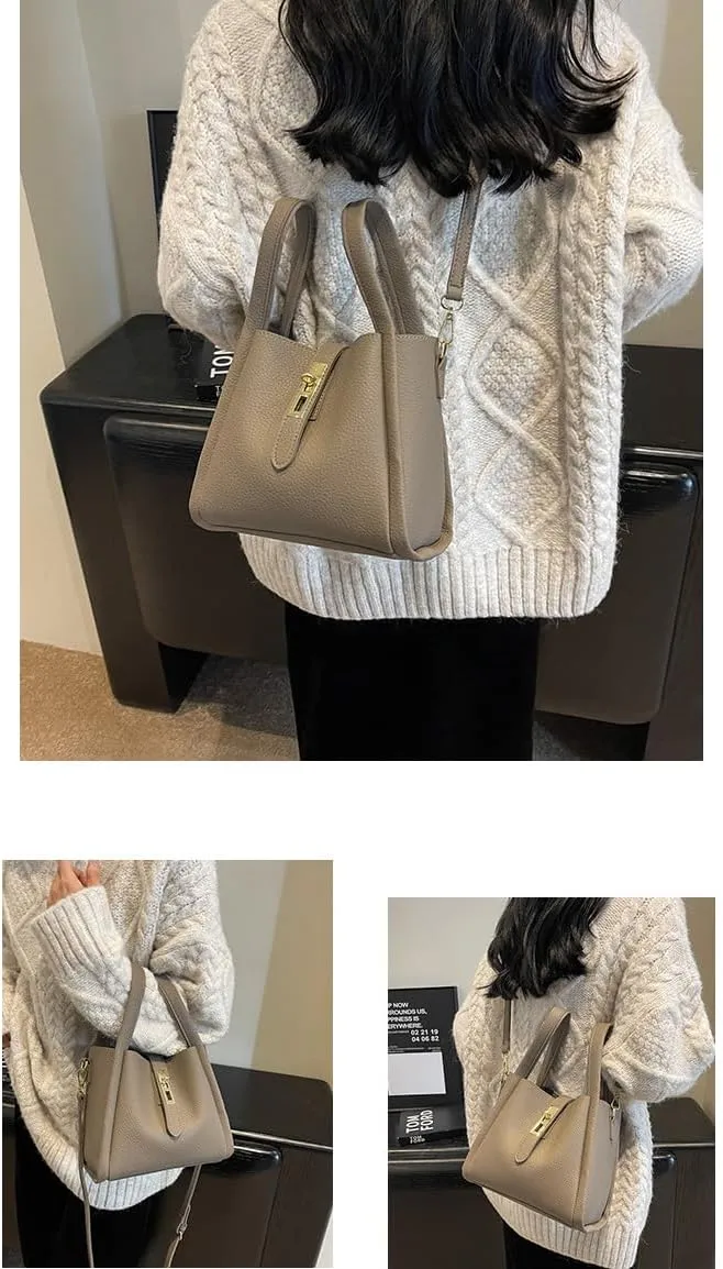 Women's Leather Tote Handbag with Zipper Closure, Shoulder Backpack Stylish Vintage Bucket Bag Crossbody Bag
