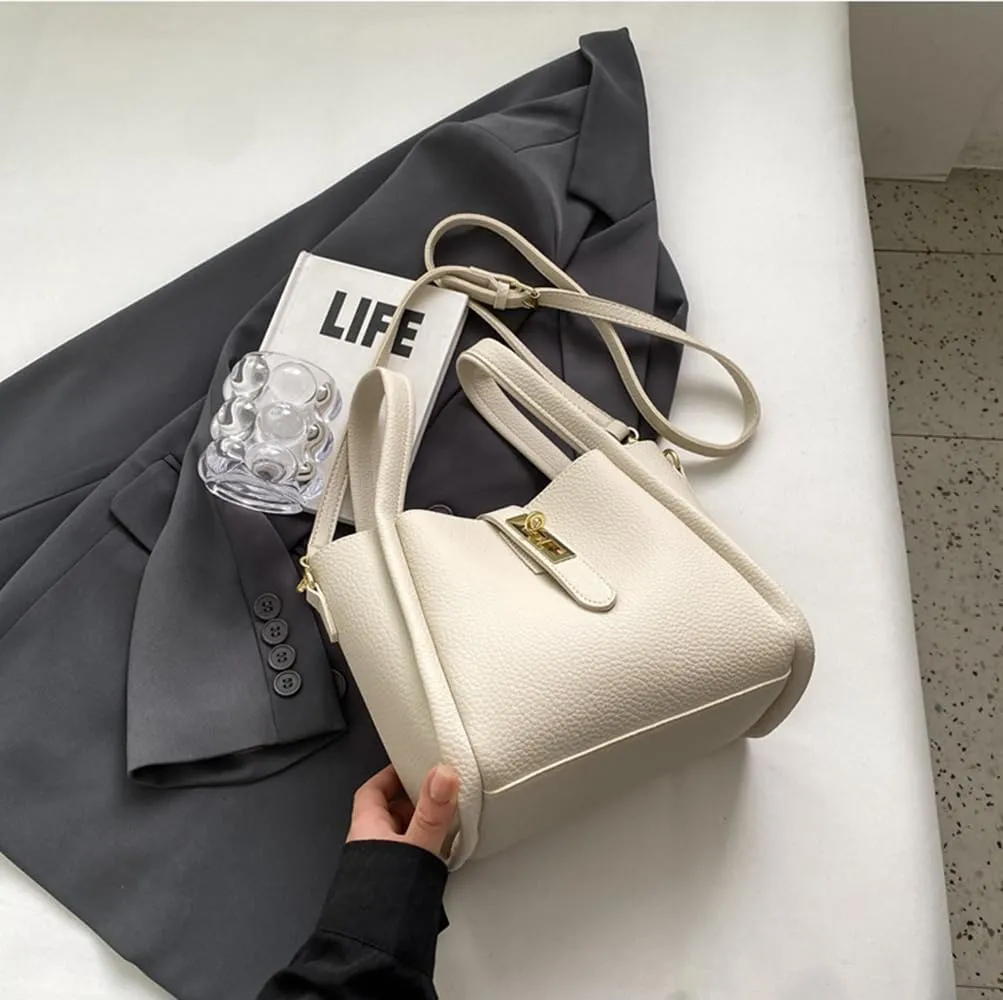 Women's Leather Tote Handbag with Zipper Closure, Shoulder Backpack Stylish Vintage Bucket Bag Crossbody Bag