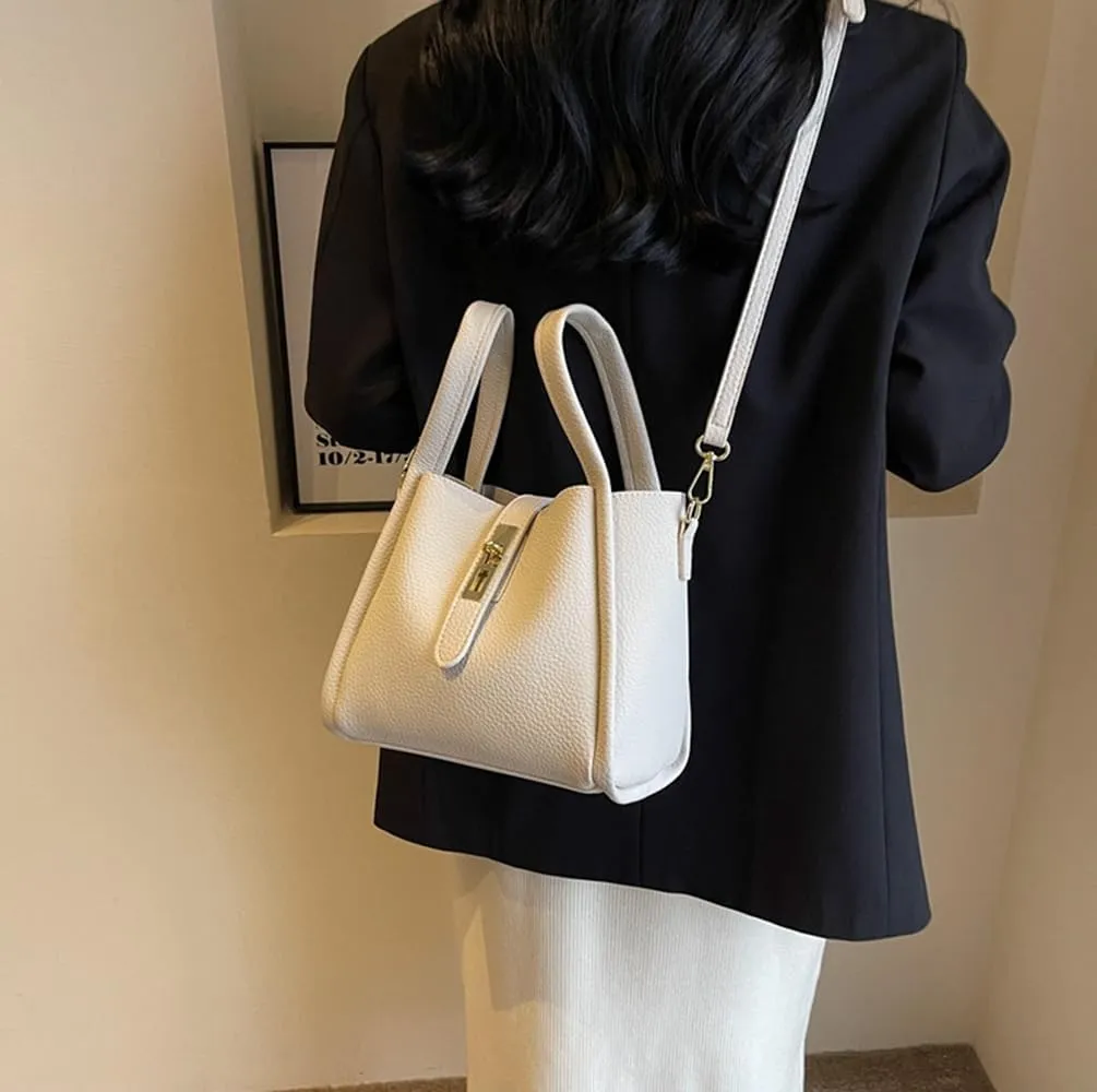 Women's Leather Tote Handbag with Zipper Closure, Shoulder Backpack Stylish Vintage Bucket Bag Crossbody Bag