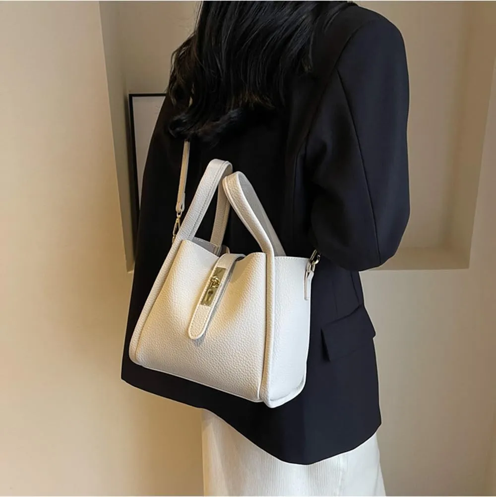 Women's Leather Tote Handbag with Zipper Closure, Shoulder Backpack Stylish Vintage Bucket Bag Crossbody Bag