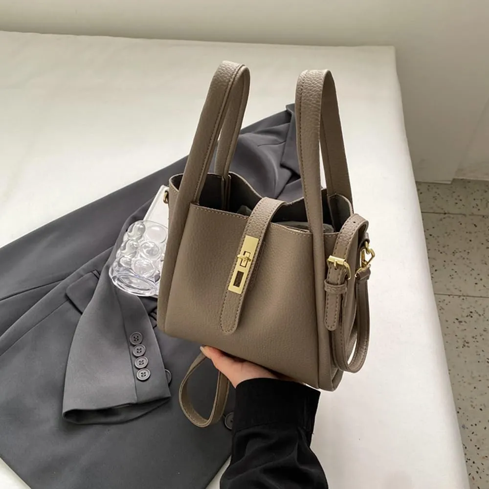 Women's Leather Tote Handbag with Zipper Closure, Shoulder Backpack Stylish Vintage Bucket Bag Crossbody Bag