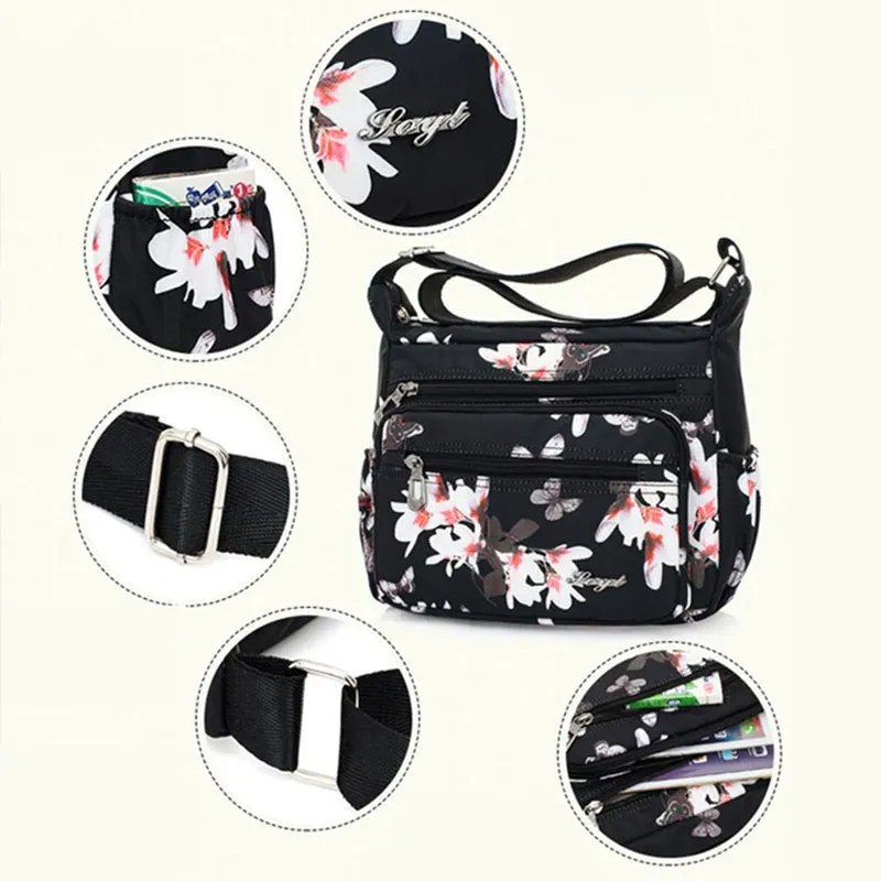 Women's Multi-Pocket Nylon Shoulder Handbag