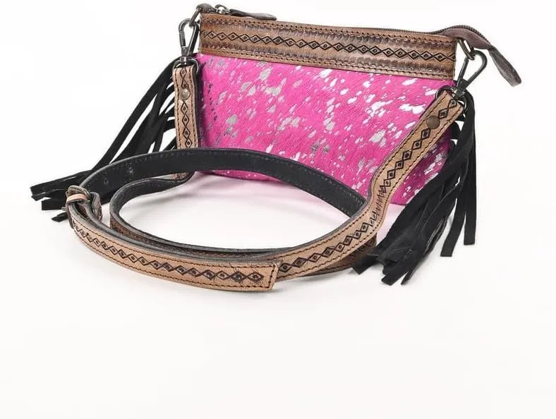 Women's Natural Cowhide Leather Jaguar Printed Small Crossbody Bag Handtooled Leather Strap with Multipocket