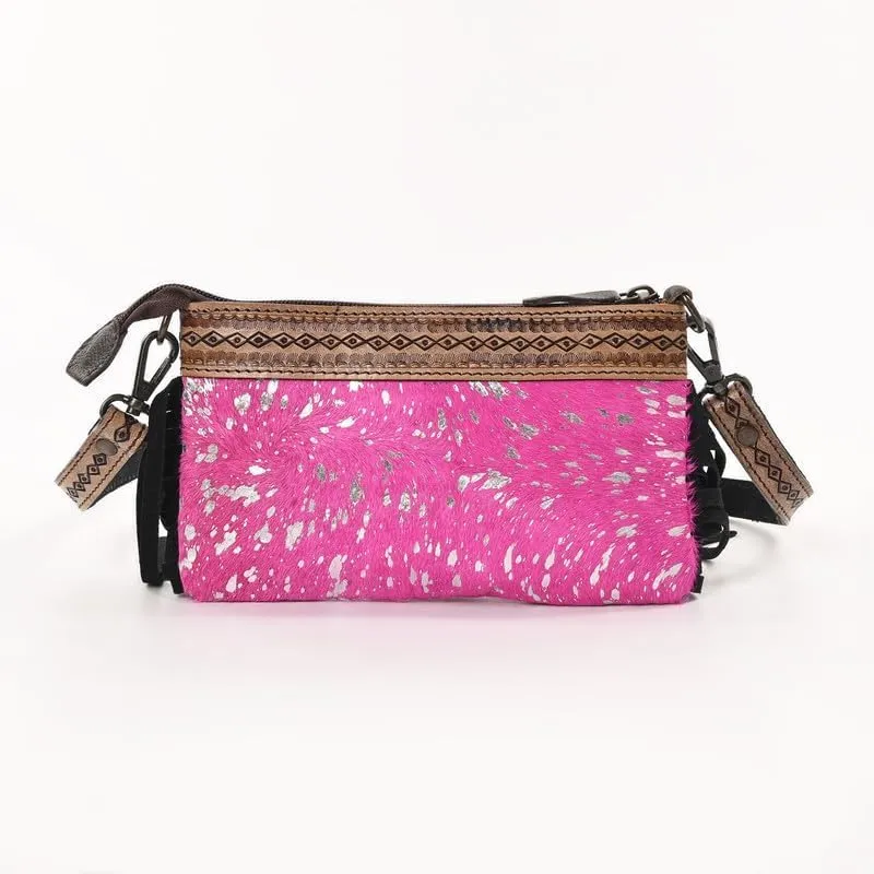Women's Natural Cowhide Leather Jaguar Printed Small Crossbody Bag Handtooled Leather Strap with Multipocket