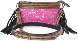 Women's Natural Cowhide Leather Jaguar Printed Small Crossbody Bag Handtooled Leather Strap with Multipocket