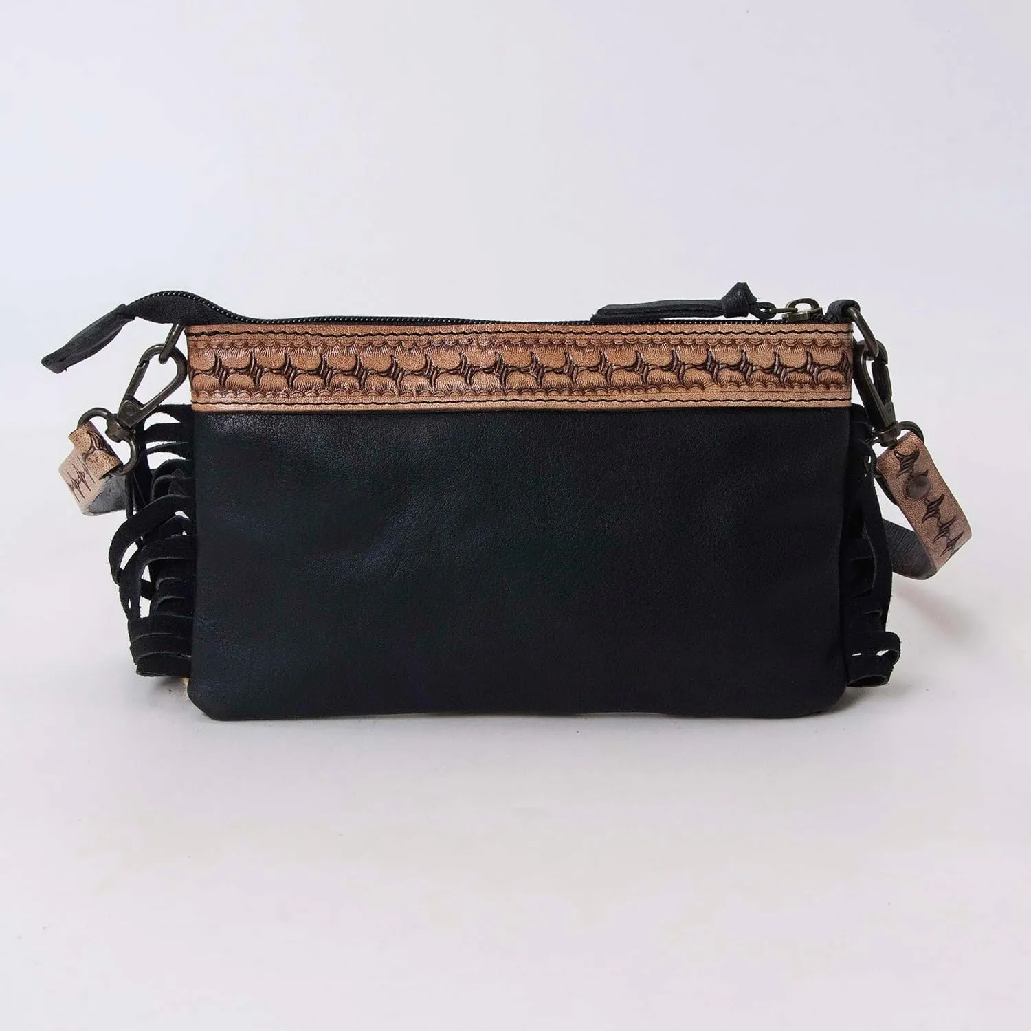 Women's Natural Cowhide Leather Jaguar Printed Small Crossbody Bag Handtooled Leather Strap with Multipocket