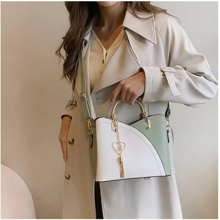 Women's Patchwork Tote Bag Stylish Contrasting Shoulder Bag Fashion Top Handle Tassels Bags Color Block Cute Purse