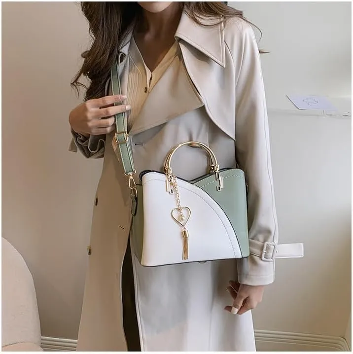 Women's Patchwork Tote Bag Stylish Contrasting Shoulder Bag Fashion Top Handle Tassels Bags Color Block Cute Purse