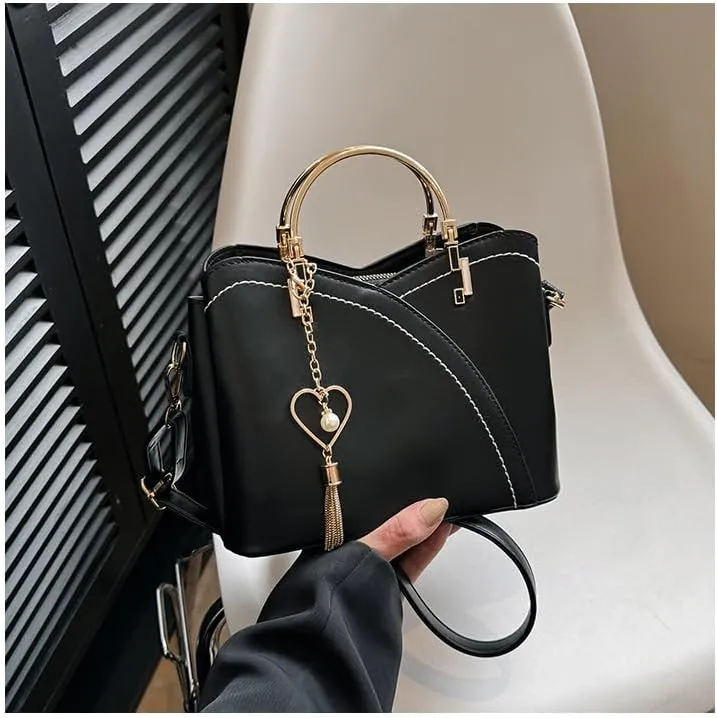 Women's Patchwork Tote Bag Stylish Contrasting Shoulder Bag Fashion Top Handle Tassels Bags Color Block Cute Purse